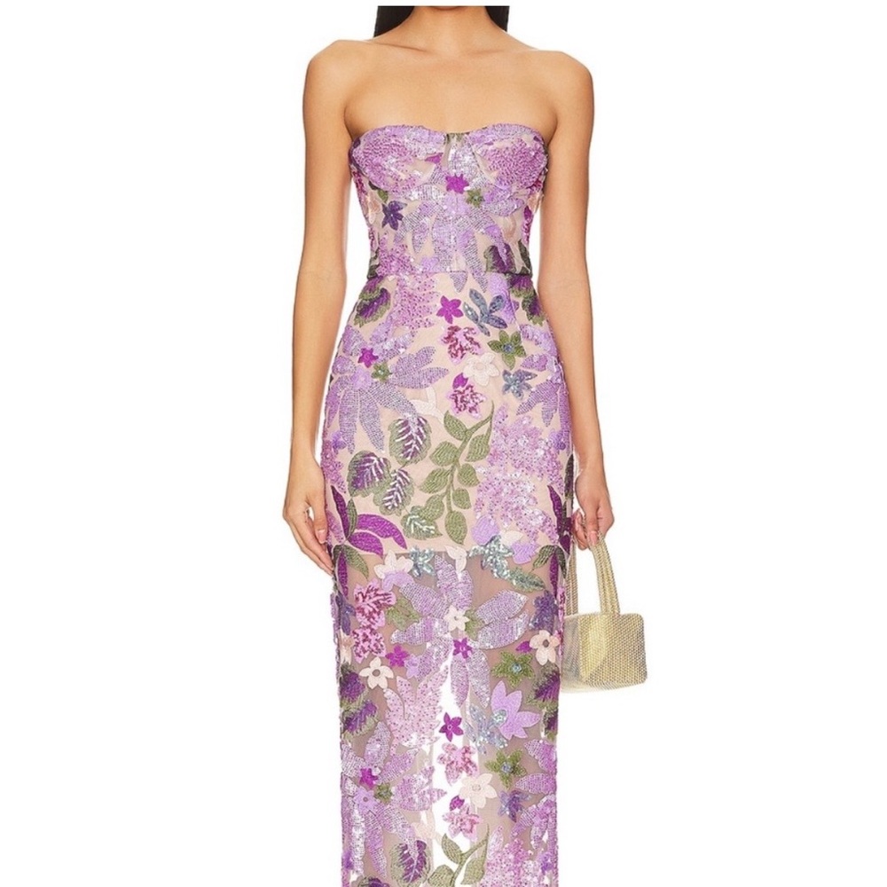 Bronx and Banco Lavender Floral Sequin Strapless Column Gown - Picture 8 of 9